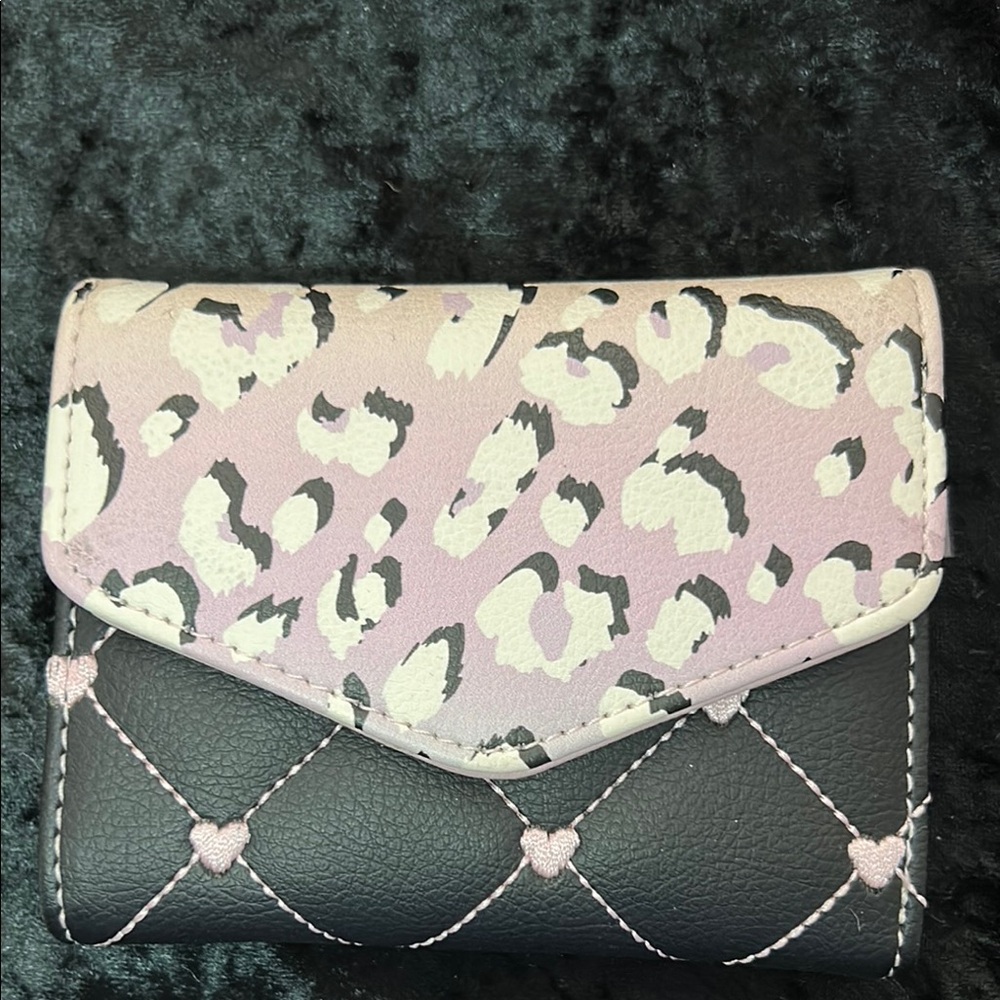 Betsey Johnson Pink and Black Quilted Wallet with Animal Print